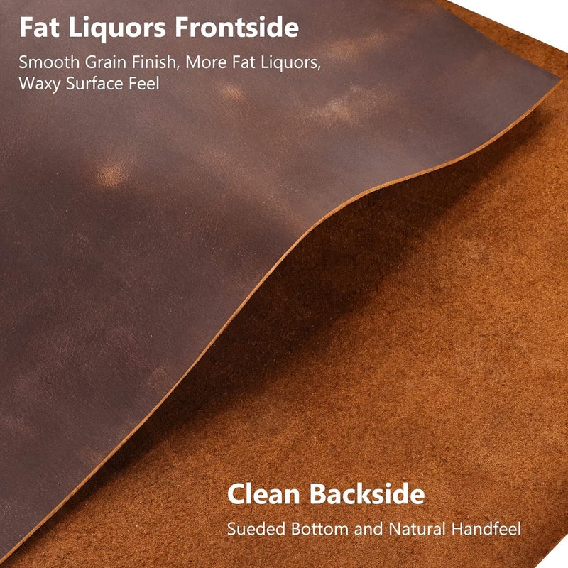 TeeLiy Genuine Leather Tooling Sheets 1.8-2.0MM Thick Full Grain Oil Tan Crazy Horse Cowhide Tooling Leather Sheets for Crafts Tooling Sewing Wallet Earring Hobby (Brown, 6"x12") - Image 3